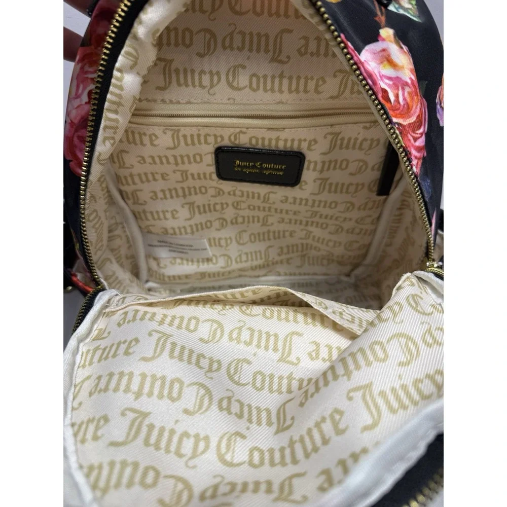 Juicy Couture Mini Backpack Red Pink‎ Roses Black Logo Straps Pockets